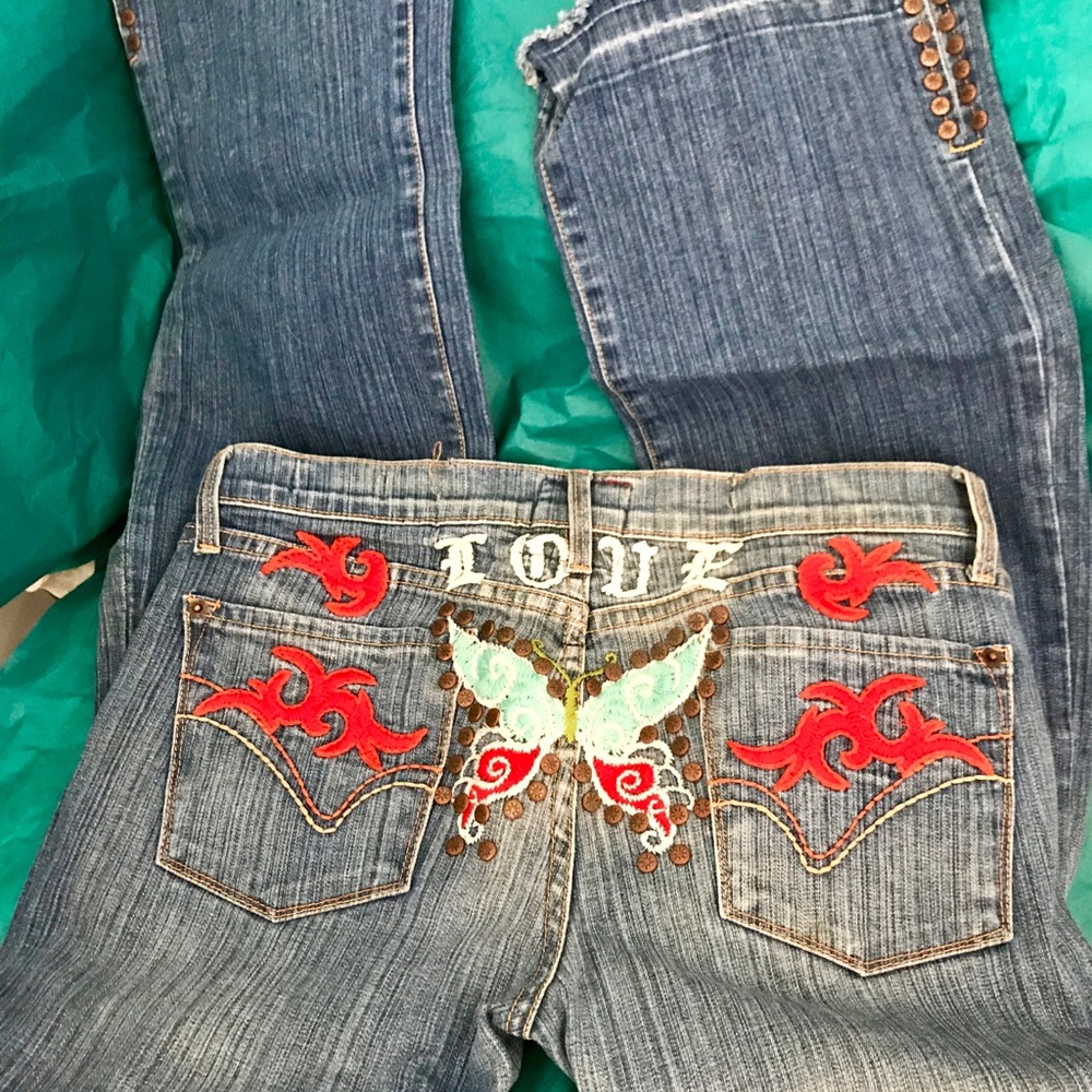 People For Peace LOVE Embroidered Stone Jeans 29